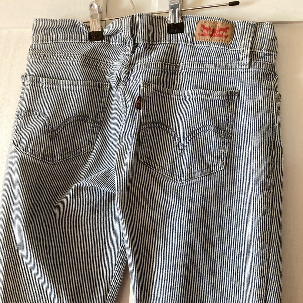 Levi's Blue and White Striped High-Rise Jeans